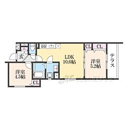 クリオーレ藤阪東町 2LDKの間取図画像