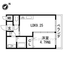 LIBERAL松里 1LDKの間取図画像