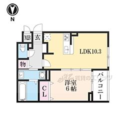カーサカメリア 1LDKの間取図画像