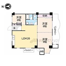 No.3香里ニューハイツ 3LDKの間取図画像