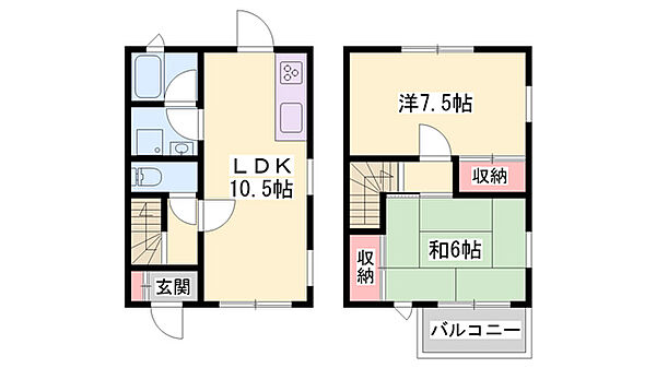 兵庫県加古川市別府町新野辺北町7丁目(賃貸テラスハウス2LDK・2階・57.96㎡)の写真 その2