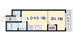 アーバンコート加古川 2階1LDKの間取り