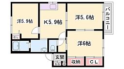はぴねすハイツ喜田 3Kの間取図画像