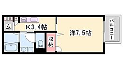 インステージ繁昌IC 1階1Kの間取り