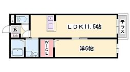 エンカーサ加古川駅北 1LDKの間取図画像
