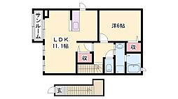 パニエ・ド・フルール2A 1LDKの間取図画像