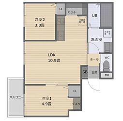 ビタミンテラス明石大久保 2LDKの間取図画像