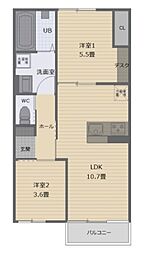 ビタミンテラス明石大久保 2LDKの間取図画像