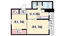 ヴィラナリー天神2号棟 2DKの間取図画像