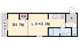 アーバンコート加古川 1LDKの間取図画像