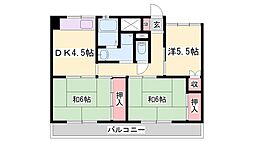 ビレッジハウス中村1号棟 3DKの間取図画像