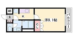 トゥルーハート 1Kの間取図画像