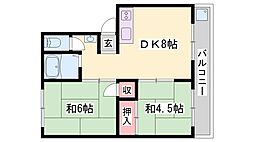 TウエストマンションA棟 2DKの間取図画像