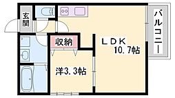 シェリル加古川 1LDKの間取図画像