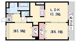 エルグランデ北在家 2LDKの間取図画像