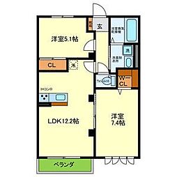 明石市大久保町大窪アパート 2LDKの間取図画像