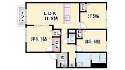 シャーメゾン六分一B棟 3LDKの間取図画像