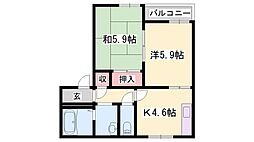 グリーンルミナスD棟 2Kの間取図画像