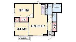 ベルヴィル明石 2LDKの間取図画像