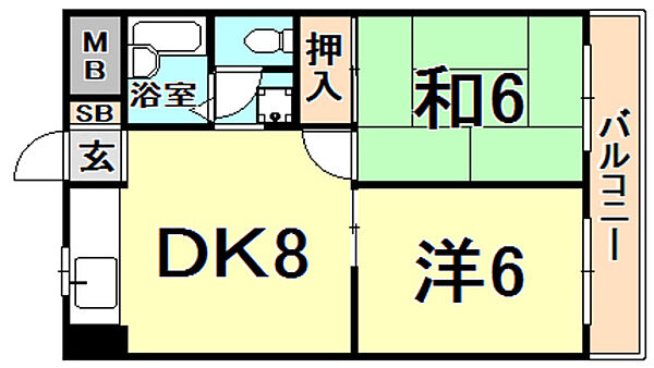 兵庫県西宮市大島町(賃貸マンション2DK・3階・40.00㎡)の写真 その2