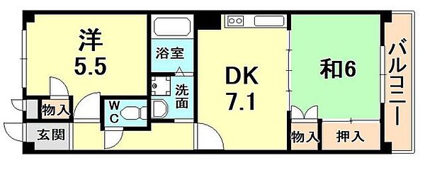 兵庫県西宮市若松町(賃貸マンション2DK・3階・44.27㎡)の写真 その2