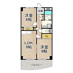 パークモダン伊丹 5階2LDKの間取り