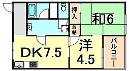 ベル武庫之荘 2DKの間取図画像