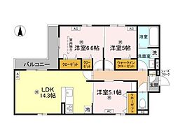 クラシスト南塚口 2階3LDKの間取り