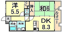 トレスフォンテ東園田 4階2LDKの間取り