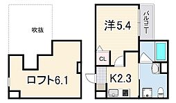 クレア瓦宮 1階1Kの間取り