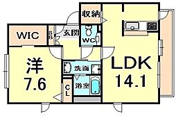 DAIKENN武庫之荘2 ヴェスト 2階1LDKの間取り