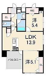 ティマー・レジデンシィ塚口 6階2LDKの間取り