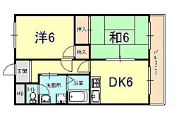 シャトー太田 2階2DKの間取り