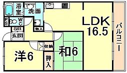 シャーメゾン燦燦東館 2階2LDKの間取り