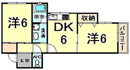 武庫之荘グリーンハイツ1 2階2DKの間取り