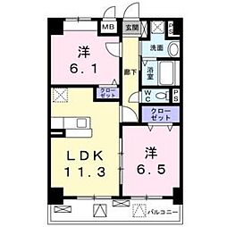 グラシス池尻 5階2LDKの間取り