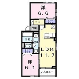 サンロイヤル2 2階2LDKの間取り