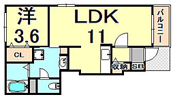 サニープレイス2 1LDKの間取図画像
