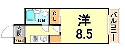 猪名寺パークマンション・2 ワンルームの間取図画像
