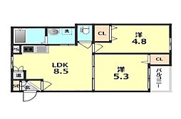 GRANDIR尼崎 2LDKの間取図画像