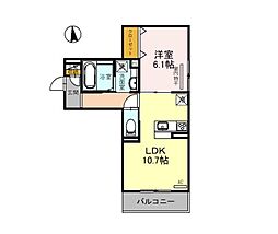 グリューネ武庫之荘 1LDKの間取図画像