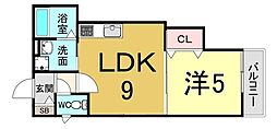 クリエオーレ東園田町1 1LDKの間取図画像