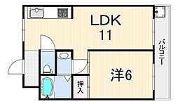 ベルエアー武庫之荘 1LDKの間取図画像