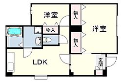 ハイムホワイトロータス 2LDKの間取図画像