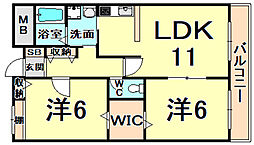 タッチ塚口 2LDKの間取図画像