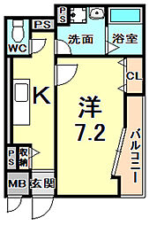 ピアチェーレ 1Kの間取図画像