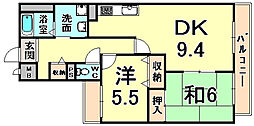 ユーコート武庫之荘 2DKの間取図画像