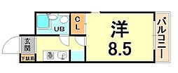猪名寺パークマンション・2 ワンルームの間取図画像