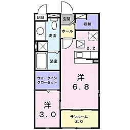 サニープレイス1 1LDKの間取図画像