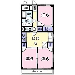 第2吉住マンション 3DKの間取図画像